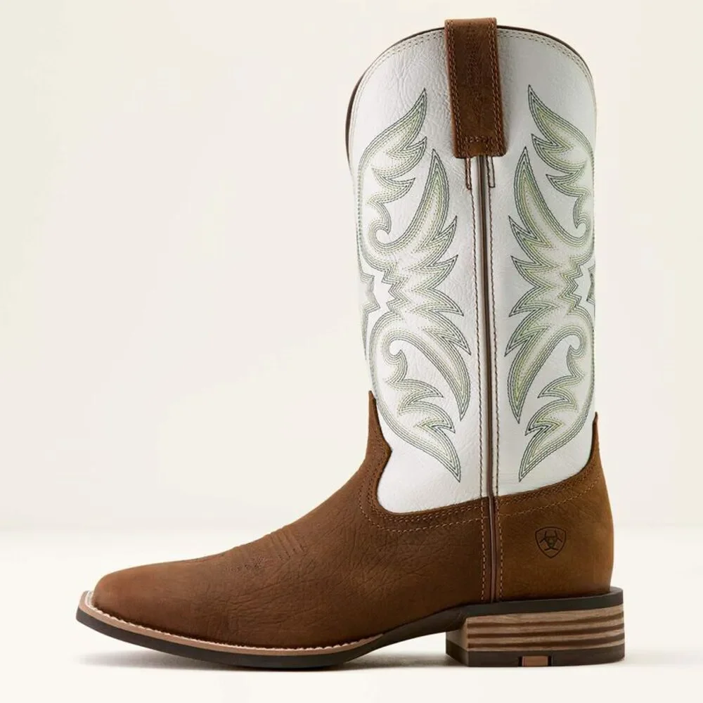 Ariat Men's Ricochet Wide Square Toe Cowboy Boot Brown White Size 8.5D NWT